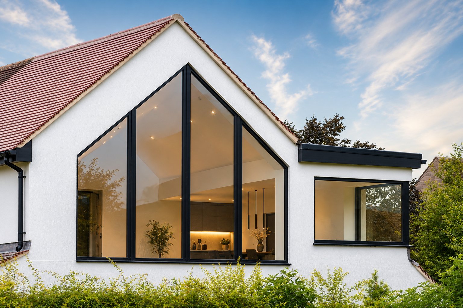 Contemporary aluminium gable-end feature window installed by S&K Glazing